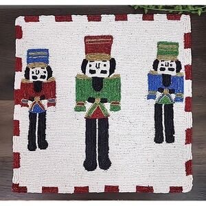 Beaded Christmas Nutcracker Placemat Centerpiece Charger 14" Red‎ Square NEW